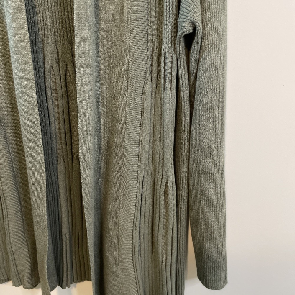 Cactus + Pearl L Sage Green Open Front Cardigan Ribbed Knit Long Sleeve - Picture 3 of 14